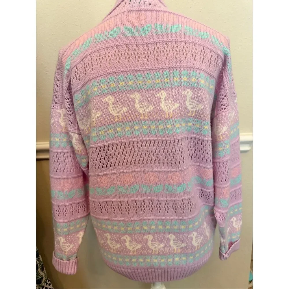 Vintage Pink Cardigan Sweater Neddles Button Down Goose Pastel